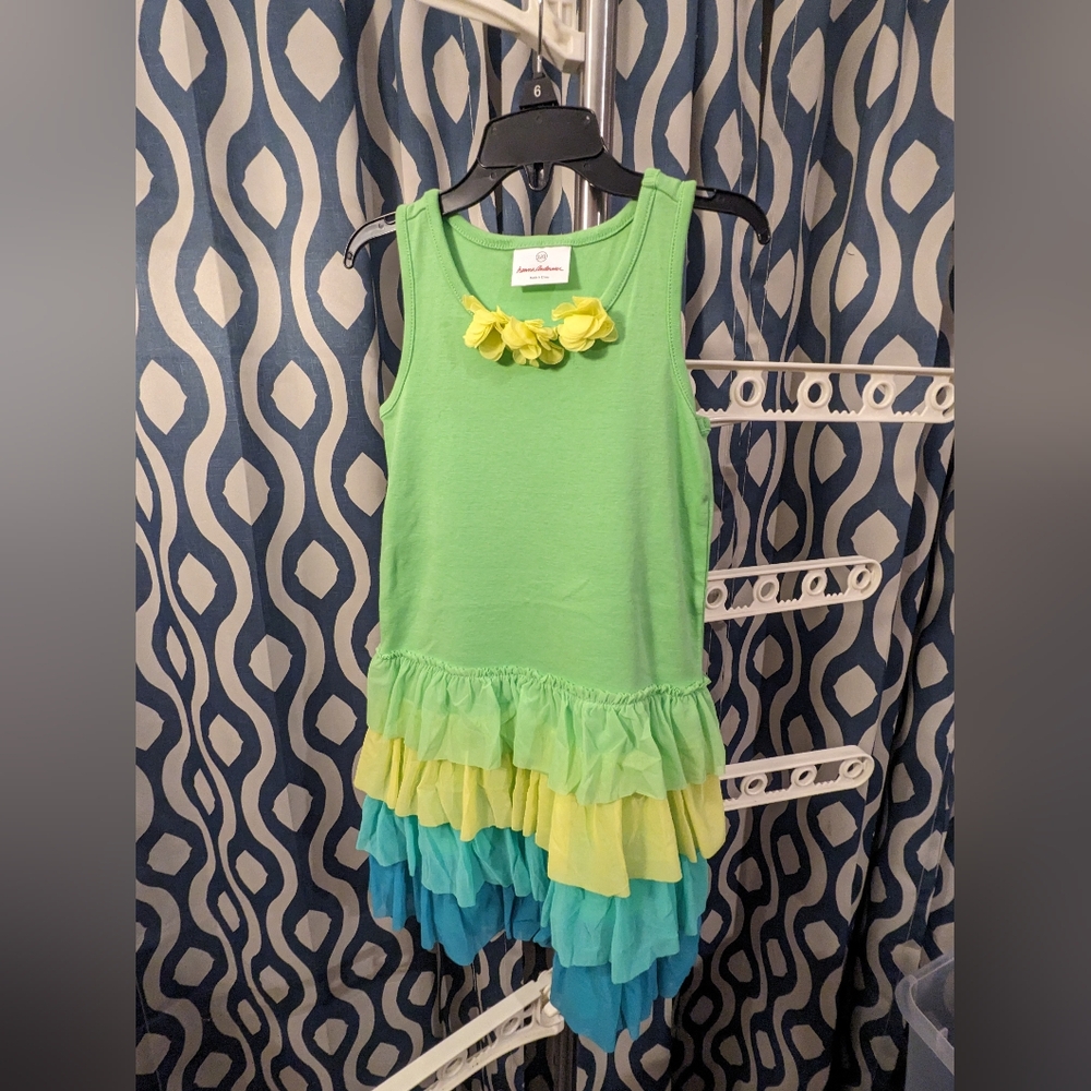 Hannah Andersson Blue Green Layered Ruffle dress 120